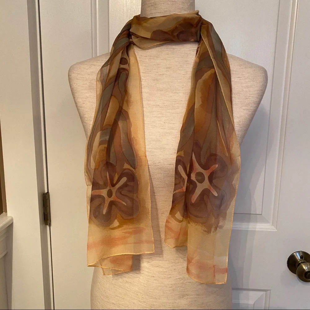 ELAINE GOLD COLLECTION XIIX SCARF GOLD STARFISH SILK LONG RECTANGLE ACCESSORY